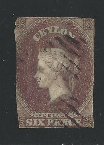 1857 CEYLON - SG n. 1  6d. purple-brown  USED