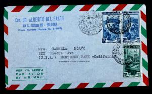 Italy Air Mail Cover to USA 1952. Sc #563,554 + Polio Seal