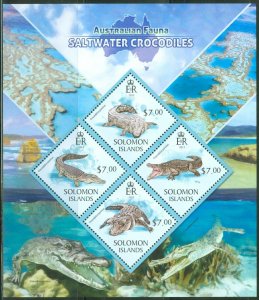 SOLOMON ISLANDS  2013 AUSTRALIAN FAUNA SALTWATER CROCODILES  SHEET  MINT NH