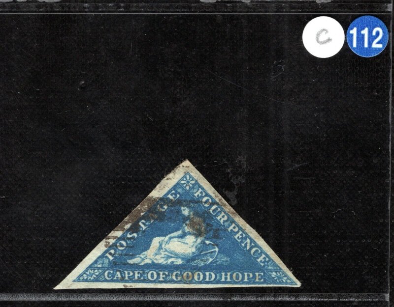 South Africa COGH CAPE TRIANGULAR QV SG.4 4d Deep Blue 1853 Used c£170+ CBLUE112