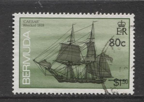 Bermuda - Scott 600-Overprint-Shipwrecks-1990 - FU- Single 80c on a $1.30c Stamp