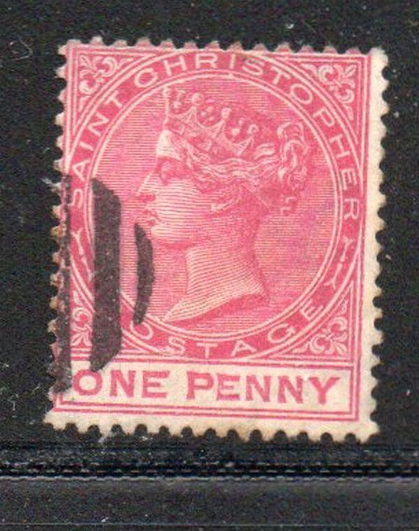 St Christopher Sc 9 1882 1d rose Victoria stamp used