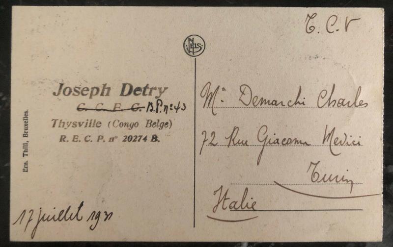 1931 Thysville Belgian Congo RPPC Postcard Cover To Turin Italy River View