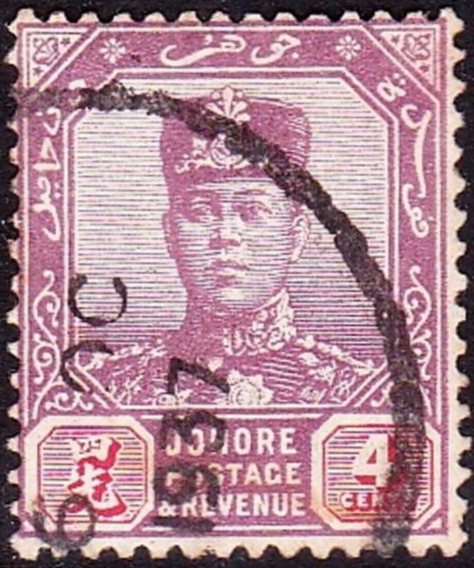 MALAYA JOHORE 1924 4c Purple & Carmine SG108 FU