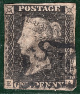 GB PENNY GREY-BLACK 1840 QV Stamp SG.3 1d Plate 10 (EA) MX Cat £1,000- BRRED135