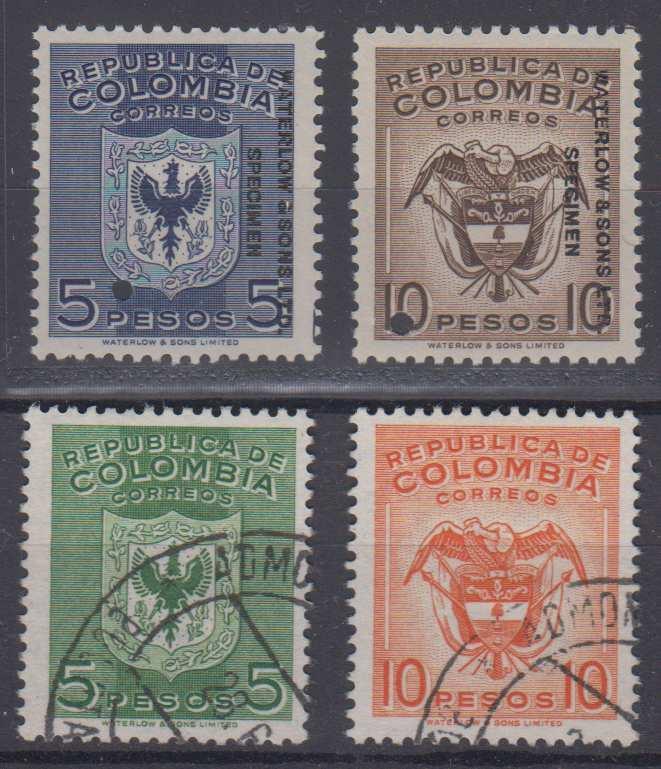 COLOMBIA 1950 Sc 592-593 FULL SET PERF PROOFS + SPECIMEN MNH VF + REGULARS 