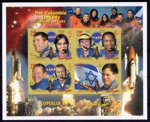 Somalia 2003 THE COLUMBIA TRAGEDY SPACE-RAMON(JUDAICA) Shlt.(4) IMPERFORATED MNH