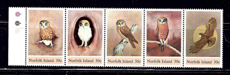 Norfolk Is 343 MNH 1984 Owls strip of 5