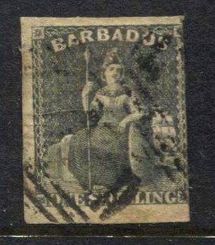 STAMP STATION PERTH -Barbados #9 Britannia Used Unwmk. White Paper CV$85.00