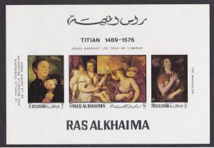 Ras Al Khaima # 311, Titian Paintings, Imperf Deluxe Sheet,  NH, 1/2 Cat.
