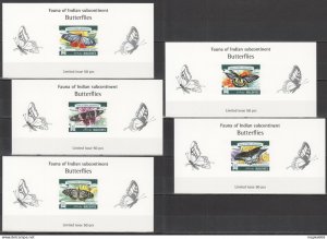 Lx517 Imperf 2015 Maldives Fauna Insects Butterflies Uv Cardboard 5Bl Mnh