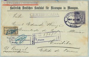 68770 - NICARAGUA - Postal History - REGISTERED COVER to BRAZIL - 1908 - NICE!-