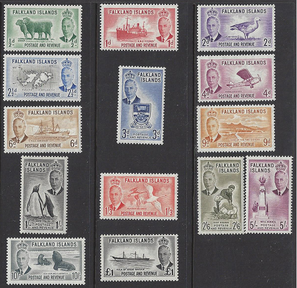 Falkland Is.#107-120 MNH set, George VI various designs, issued 1952