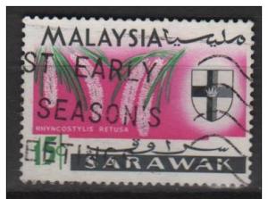 Sarawak, Malaysia 1965 Scott 233 used - 15c, Orchid & Crest