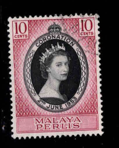 MALAYA  Perlis  Scott 28 Used QE2 Coronation stamp 1953 light cancel