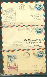 US 1929 LOT of (3) 5c STATIONERY AIRMAIL COVERS...CACHETS