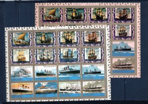 AJMAN 1973 SHIPS 2 SHEETS OF 16 STAMPS PERF. & IMPERF. MNH