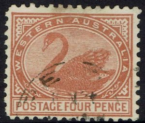 WESTERN AUSTRALIA 1902 SWAN 4D WMK V/CROWN PERF 11 USED 