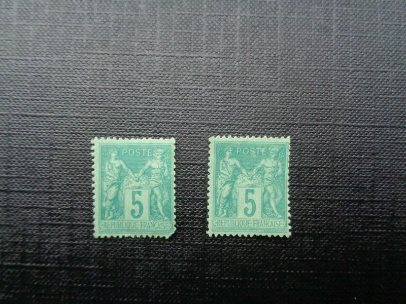 France 2 X Mint 5c Green 1876-77