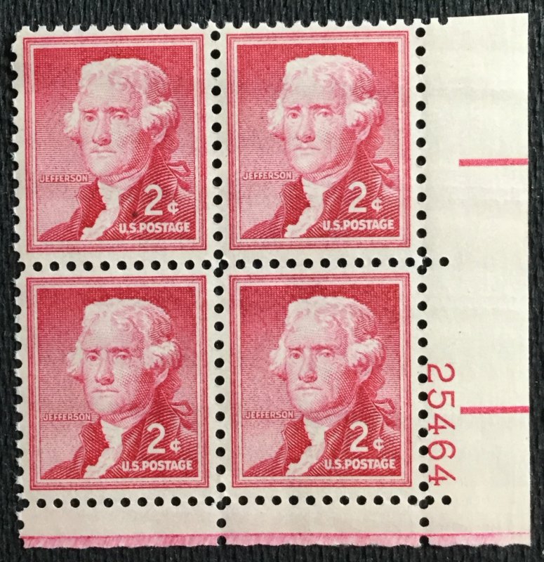 US #1033 MNH Plate Block Thomas Jefferson SCV $1.00