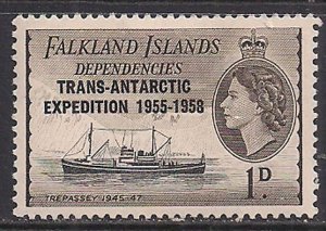 Falkland Islands 1956 QE2 1d Dependencies OVPT MLH SG G41 ( M1426 )