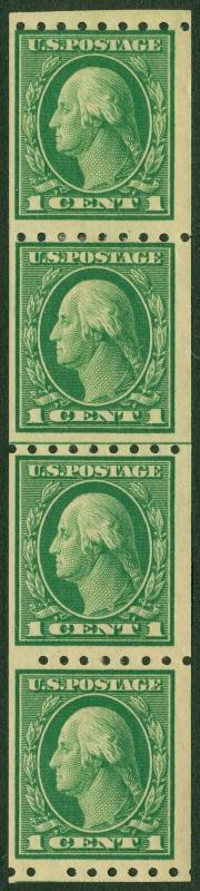 EDW1949SELL : USA 1912 Scott #410 Line Coil strip of 4. F-VF, Mint OG. Cat $42+