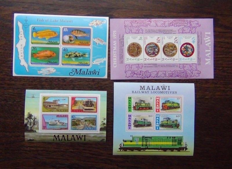 Malawi 1975 Christmas 1976 Trains 1977 Fish Transport Miniature Sheets MNH