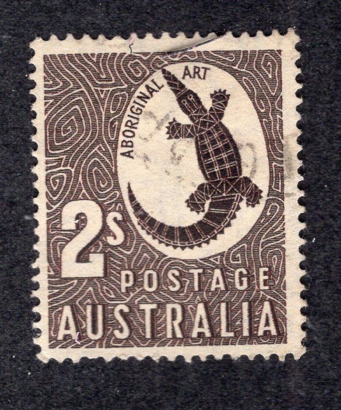 Australia 1948 2sh chocolate Crocodile, Scott 212 used, value = $1.00