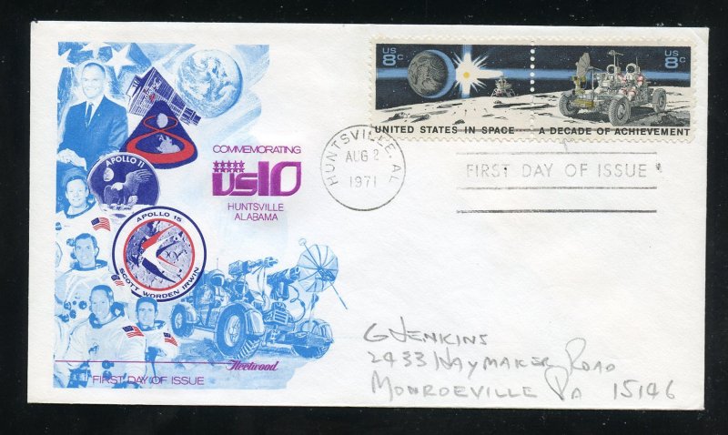 US 1435b Space Achievement Pair 1434 & 1435 ADDR Fleetwood cachet FDC