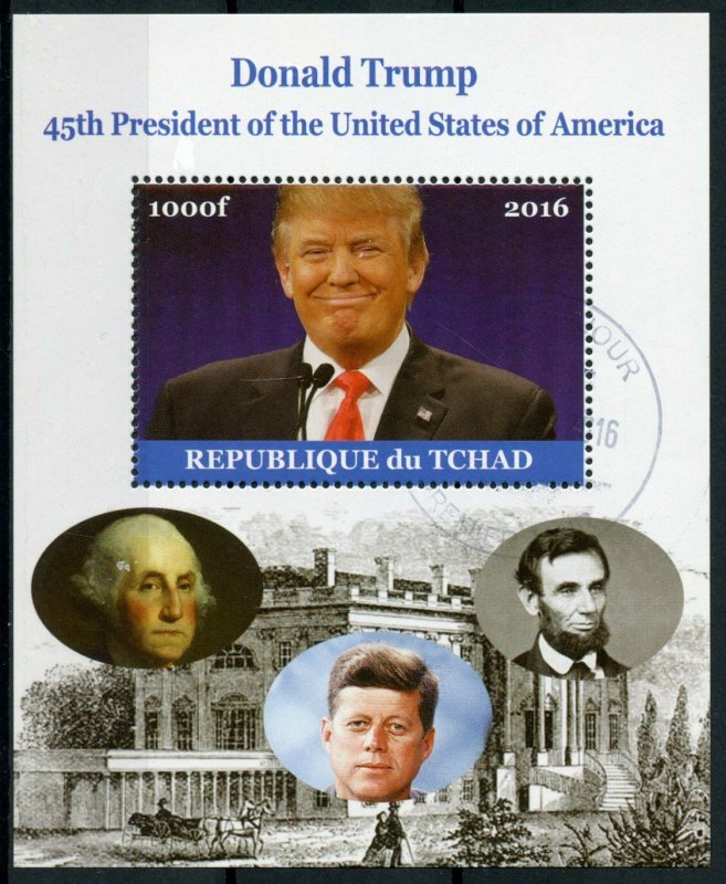 Chad Donald Trump Stamps 2016 CTO 45th US Presidents JFK Kennedy Lincoln 1v M/S