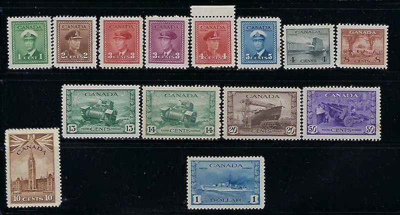 CANADA SCOTT #249-262 1942-43 GEORGE VI DEFINITIVES/PICTORIALS- MINT NH/LH