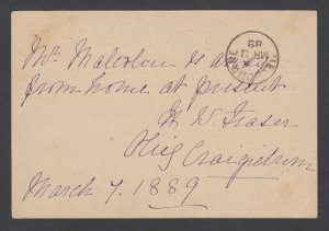 Victoria H&G 8 used 1889 1p QV Postal Card to Melbourne