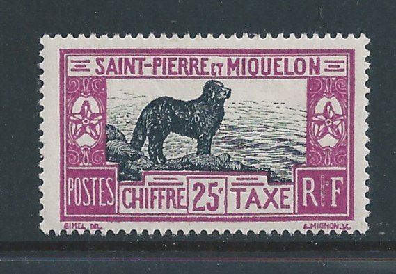 St. Pierre & Miquelon #J24 MH 25c Newfoundland Dog Postage Due