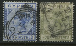 Cyprus QV 1882 2 and 4 piastres used