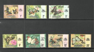 Malaya - Malacca, Scott #74-80   VF, Used, Butterflies, CV $11.15 .....  3660043