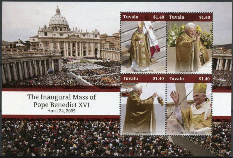 Tuvalu Pope Benedict XVI Stamps 2015 MNH Inaugural Mass Popes People 4v M/S