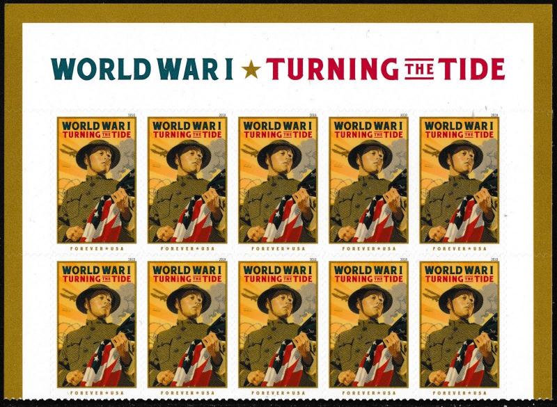 US 5300 World War I Turning the Tide forever header block 10 MNH 2018