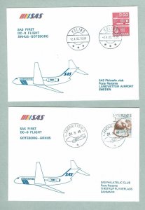 Denmark. Sweden. 2 First Flight Cover 1985. SAS DC-9. Aarhus- Goteborg