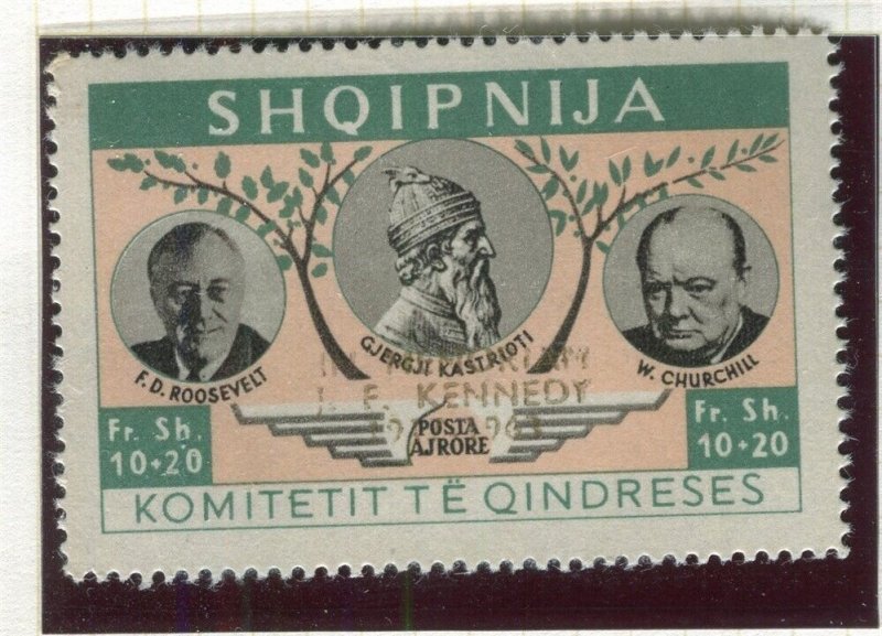 ALBANIA; 1963 JF Kennedy Memorial issue fine MINT MNH value, Gold Opt.