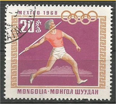 MONGOLIA, 1968, CTO 20m, Olympic Rings Scott 499