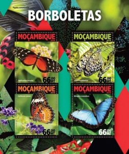 Mozambique - 2016 Butterflies on Stamps - 4 Stamp Sheet - MOZ16122a
