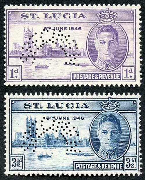 ST LUCIA SG142s/3s 1946 Victory pair PERF SPECIMEN (type D21) Fine U/M