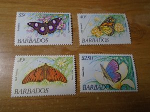 Barbados  #  602-05   MNH  Flowers / Butterflies