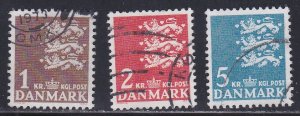 Denmark # 297-299, Small State Seal, Flourescent Paper, Used, 1/2 Cat.