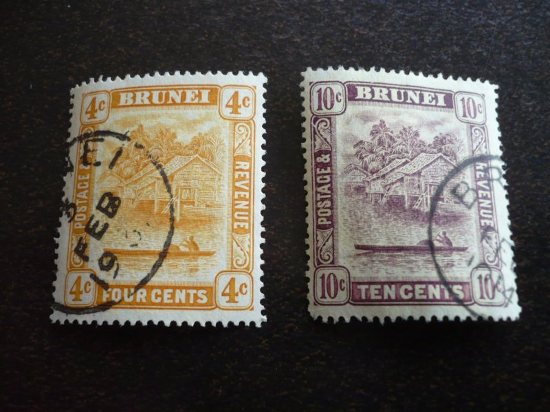 Stamps - Brunei - Scott# 48, 54 - Used Part Set of 2 Stamps