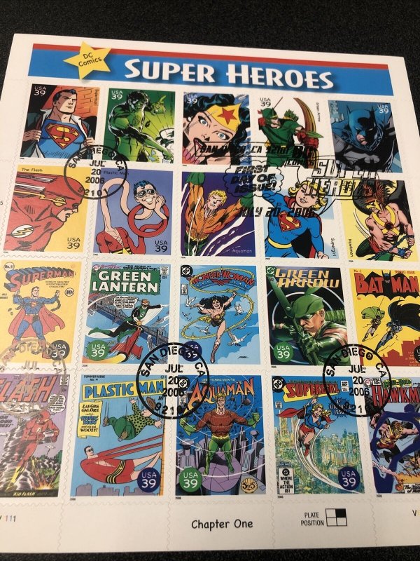 US 4084 DC Comic Super Heroes Souvenir Page Of 20 Stamps First Day Of Issue 2006