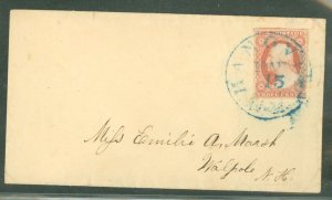 US  #11 Postmarked Hanover, NH (?), Address to Walpole, Left frameline faint or missing