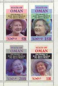 Oman 1985 Life & Times of HM Queen Mother perf sheetl...