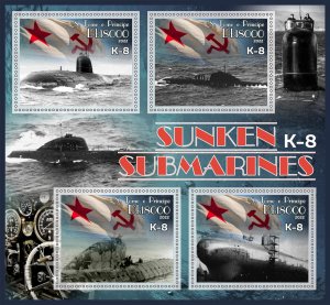 Stamps.Transport. Submarines. Ships 2023 year 1+1 sheets perf Sao Tome