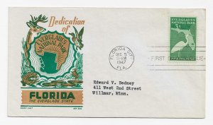 US 952 (Me-4) 3c Everglades National Park FDC Cachet Craft Boll Cachet ECV$15.00